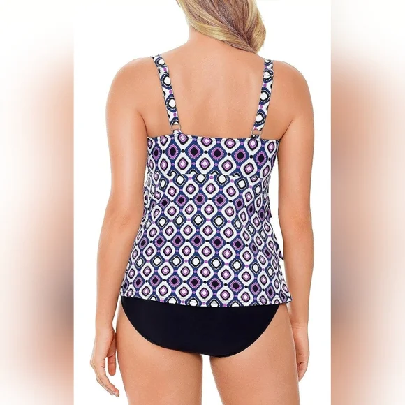 Swim Solutions Purple and White Geometric Triple-Tier Fauxkini Size 10 - Picture 3 of 10